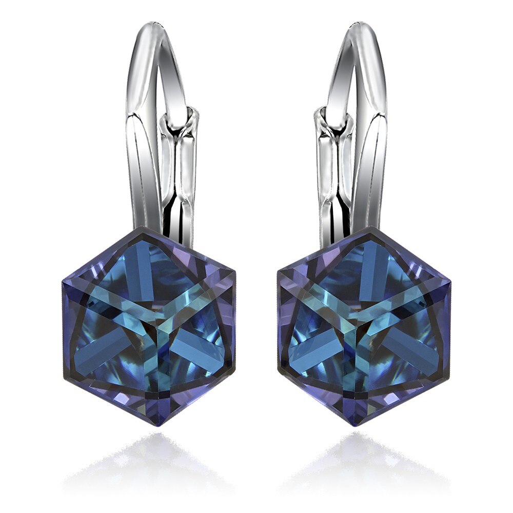 Cercei Argint 925 placat cu rodiu cu cristale Swarovski® Cubic 6mm, Heliotrope, Leverback