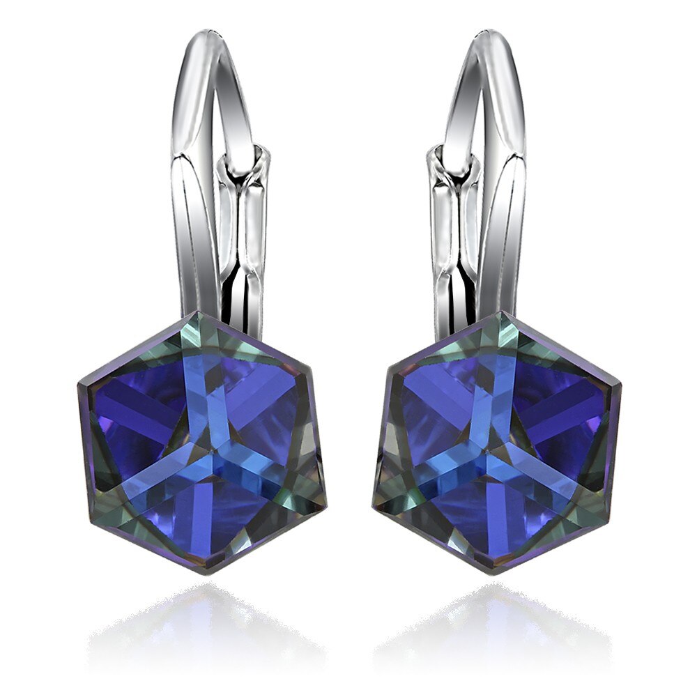 Cercei Argint 925 placat cu rodiu cu cristale Swarovski® Cubic 6mm, Bermuda Blue, Leverback