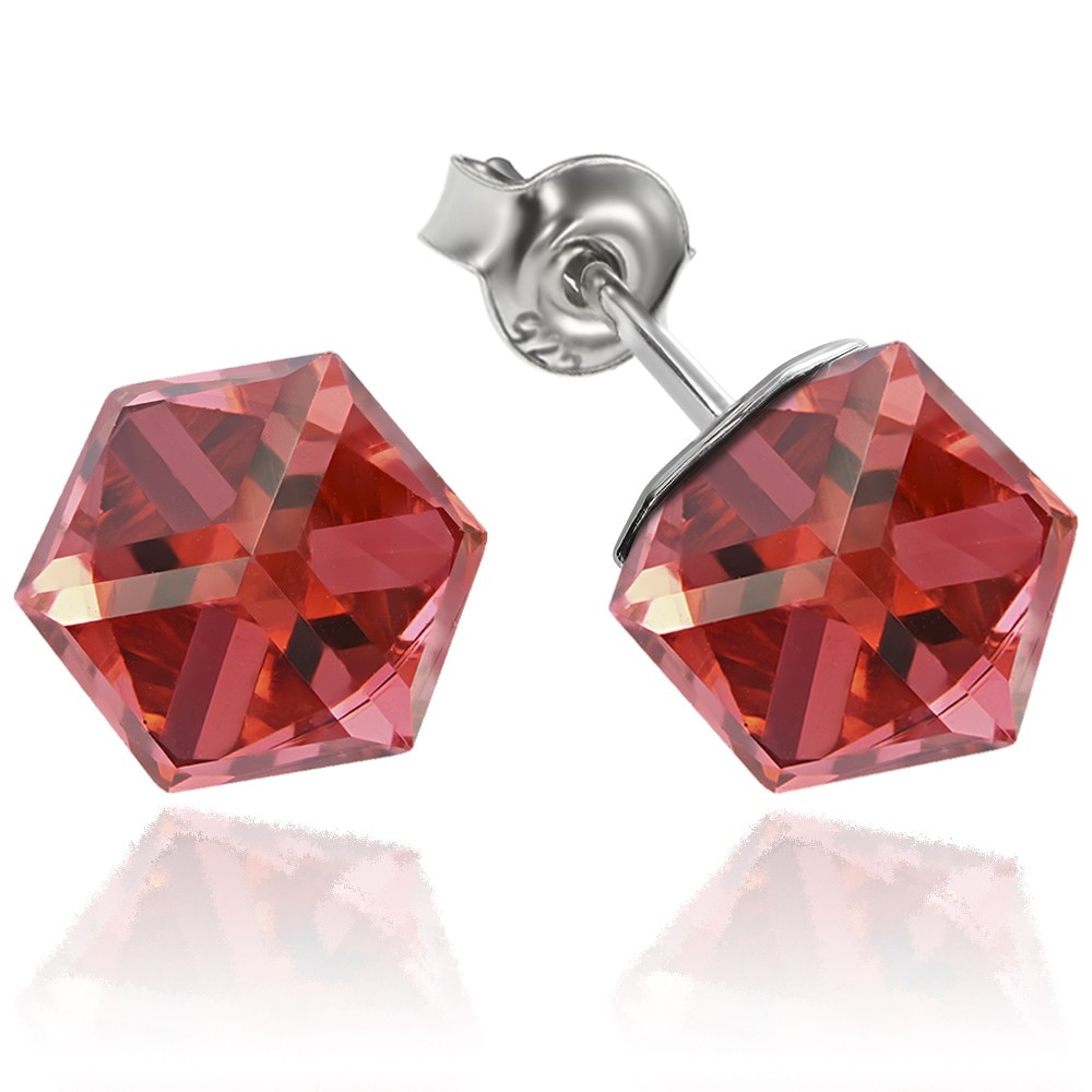Cercei Argint 925 placat cu rodiu cu cristale Swarovski® Cubic 6mm, Padparadscha, Surub