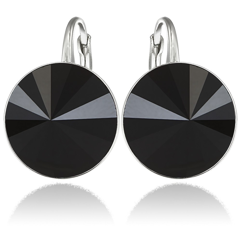Cercei Argint 925 placat cu rodiu cu cristale Swarovski® Rivoli Jet 14mm Leverback