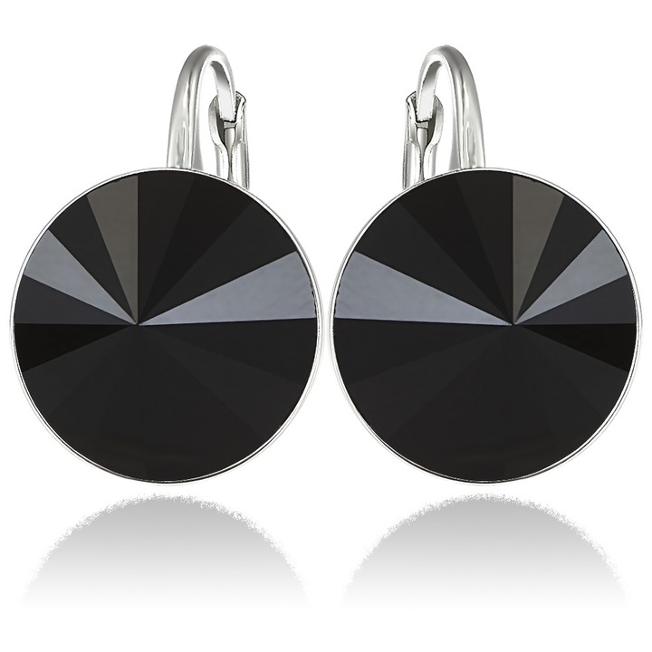 925 ezüst ródium bevonatú fülbevaló, Swarovski, Rivoli Jet 14 mm-es leverback kristályokkal