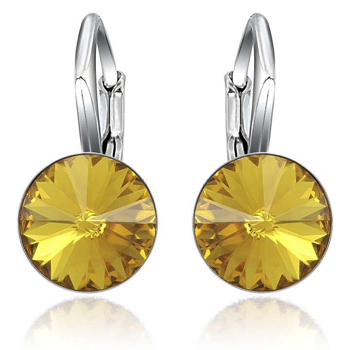 e-Crystal fülbevaló, ródium bevonatú, 8 mm-es kristályokkal, 925 sterling ezüst, Swarovski Rivoli napraforgó