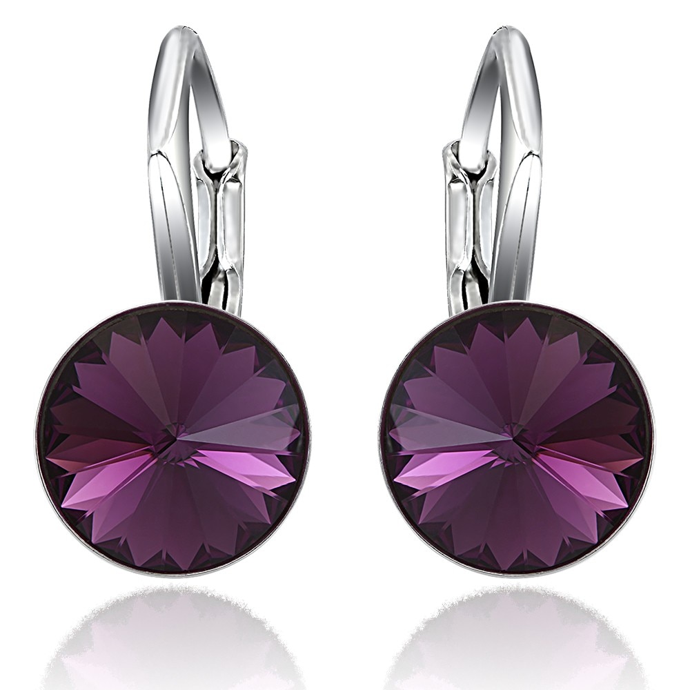 Cercei Argint 925 placat cu rodiu cu cristale Swarovski® Rivoli Amethyst 8mm Leverback