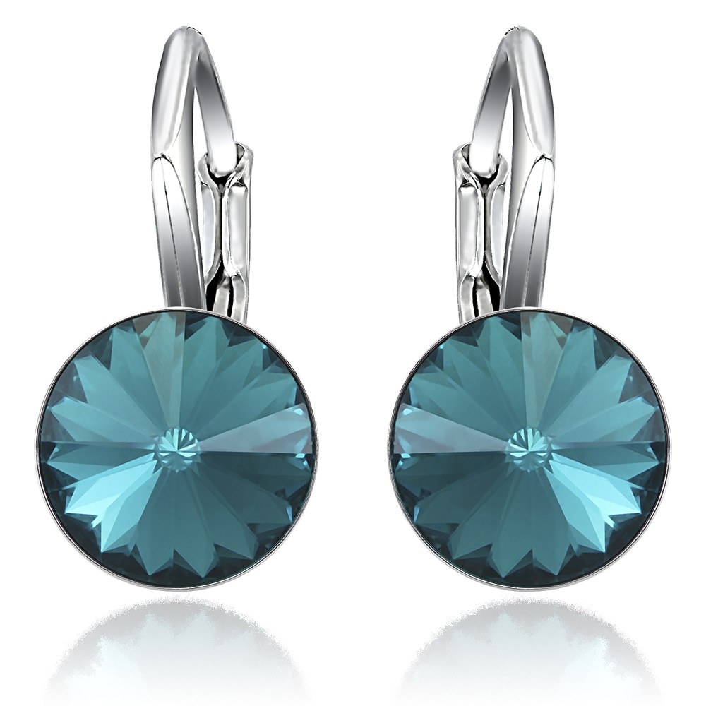 Cercei Argint 925 placat cu rodiu cu cristale Swarovski® Rivoli Blue Zircon 8mm Leverback
