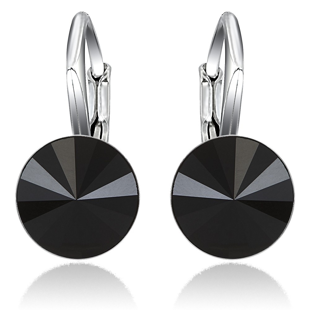 Cercei Argint 925 placat cu rodiu cu cristale Swarovski® Rivoli Jet 8mm Leverback