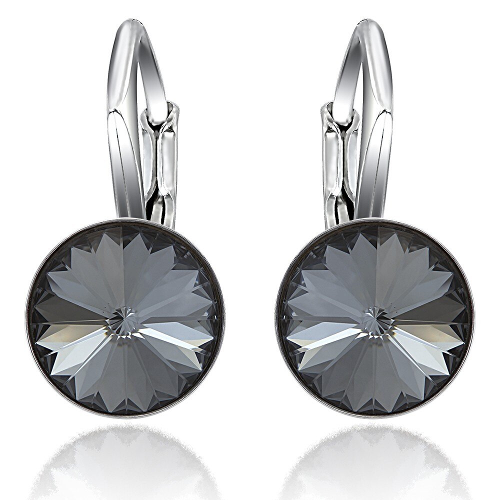 Cercei Argint 925 placat cu rodiu cu cristale Swarovski® Rivoli Silver Night 8mm leverback