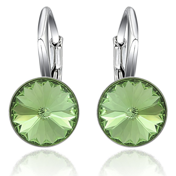 Cercei Argint 925 placat cu rodiu cu cristale Swarovski® Rivoli Peridot 8mm Leverback