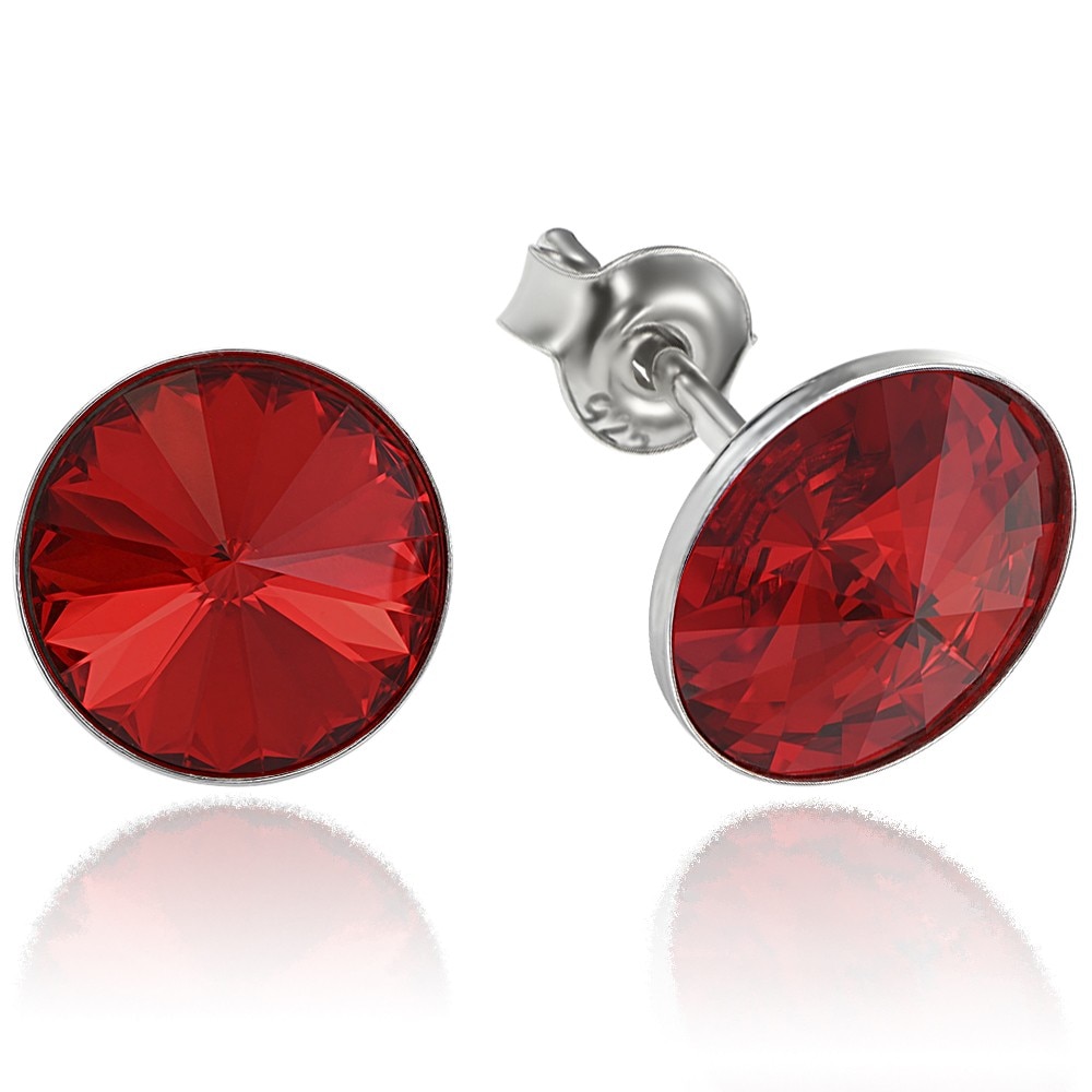 Cercei Argint 925 placat cu rodiu cu cristale Swarovski® Rivoli Light Siam 8mm Surub