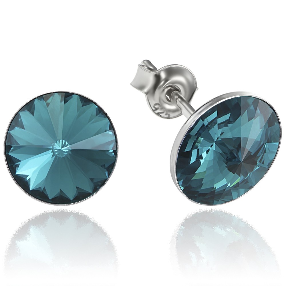 Cercei Argint 925 placat cu rodiu cu cristale Swarovski® Rivoli Blue Zircon 8mm Surub