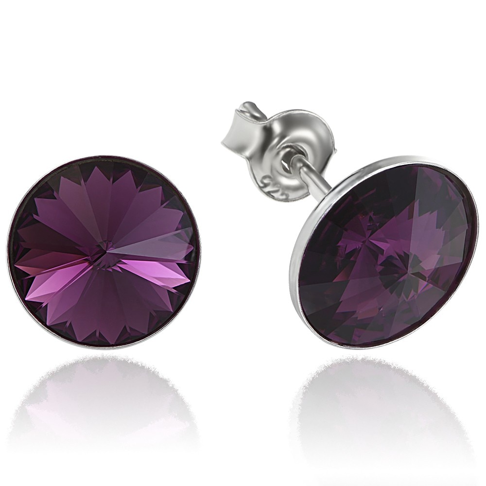 Cercei Argint 925 placat cu rodiu cu cristale Swarovski® Rivoli Amethyst 8mm Surub