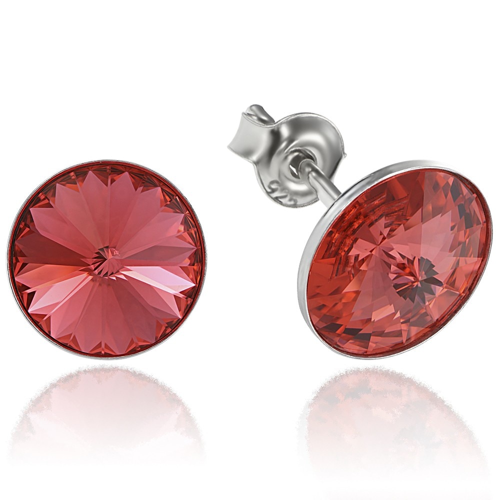 Cercei Argint 925 placat cu rodiu cu cristale Swarovski® Rivoli Padparadscha 8mm Surub