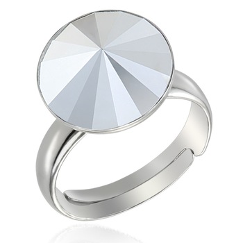 Inel Argint 925 placat cu rodiu cu cristale Swarovski®Rivoli 12mm Light Chrome, Reglabil Inel Argint 925 placat cu rodiu cu cristale Swarovski®Rivoli 12mm Light Chrome, Reglabil
