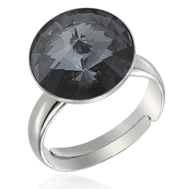 Inel Argint 925 placat cu rodiu cu cristale Swarovski® Rivoli 12mm Silver Night, Reglabil