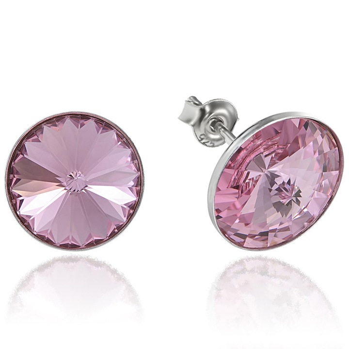 Cercei Argint 925 placat cu rodiu cu cristale Swarovski® Rivoli Light Rose 12mm Surub