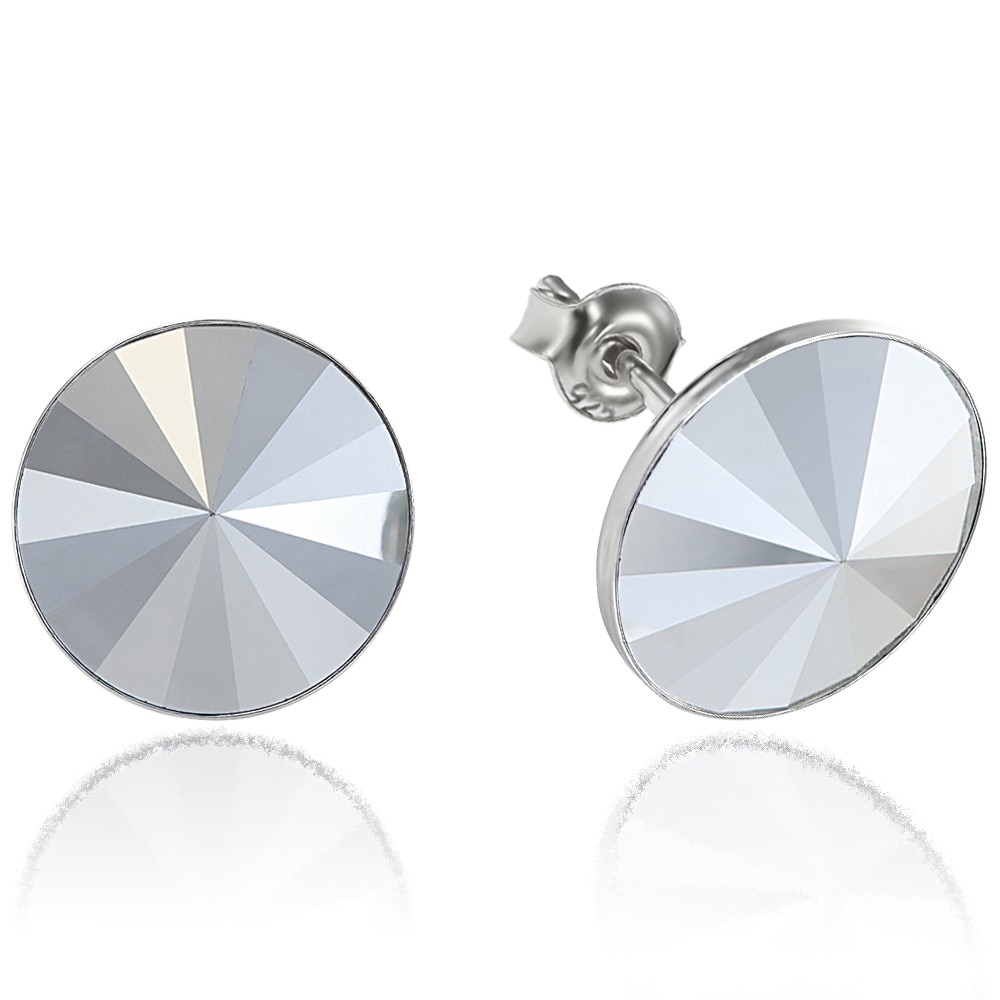 Cercei Argint 925 placat cu rodiu cu cristale Swarovski®Rivoli Light Chrome 12mm Surub