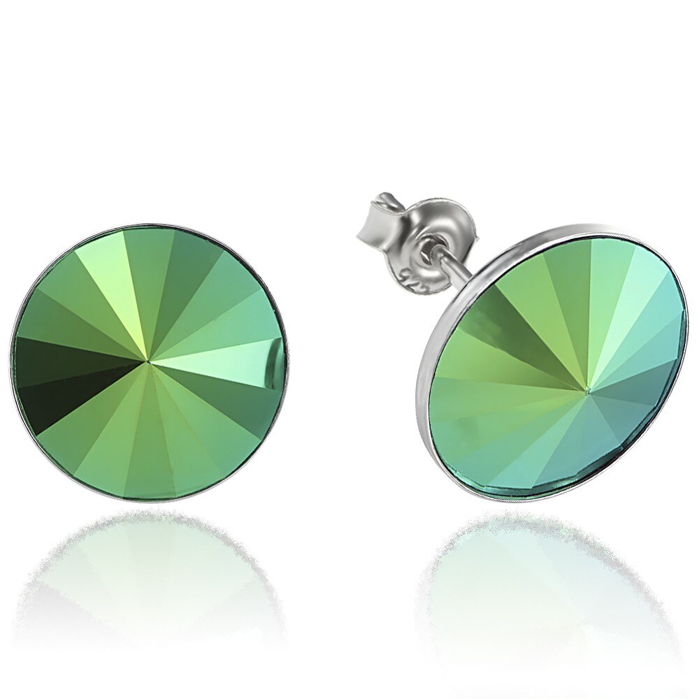 Cercei Argint 925 placat cu rodiu cu cristale Swarovski® Rivoli Scarabeus Green 12mm Surub