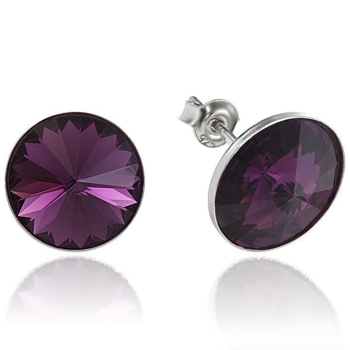 Fülbevaló ezüst 925 ródium bevonattal, Swarovski® kristályokkal Rivoli Amethyst 12mm csavar