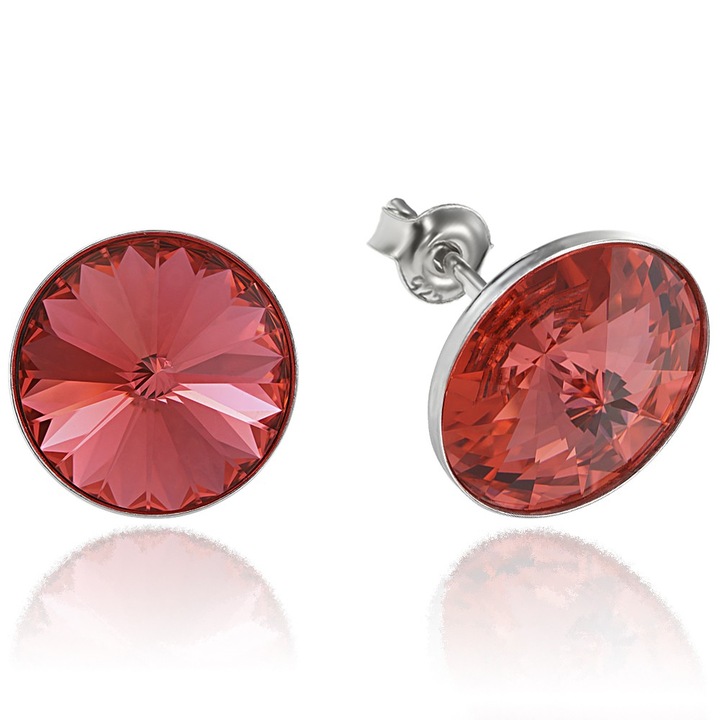 Cercei Argint 925 placat cu rodiu cu cristale Swarovski® Rivoli Padparadscha 12mm Surub