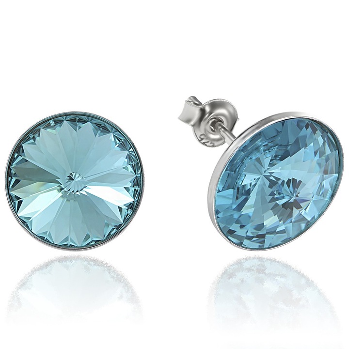 Fülbevaló ezüst 925 ródium bevonattal, Swarovski kristályokkal, Rivoli világos Türkiz, 12mm, csavaros