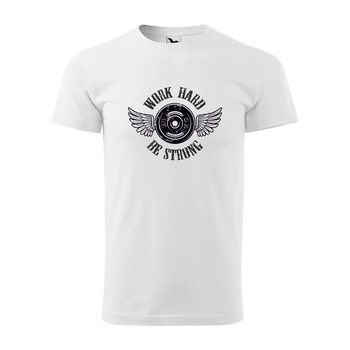 Tricou alb barbati, idee de cadou, pentru pasionatii de fitness/sala, Work Hard be Strong, marime XL Tricou alb barbati, idee de cadou, pentru pasionatii de fitness/sala, Work Hard be Strong, marime XL