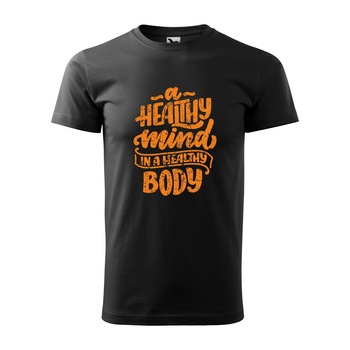 Tricou negru barbati, idee de cadou, pentru pasionatii de fitness/sala, A Healthy Mind is a Healthy Body, marime 2XL Tricou negru barbati, idee de cadou, pentru pasionatii de fitness/sala, A Healthy Mind is a Healthy Body, marime 2XL