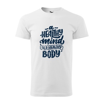 Tricou alb barbati, idee de cadou, pentru pasionatii de fitness/sala, A Healthy Mind is a Healthy Body, marime S Tricou alb barbati, idee de cadou, pentru pasionatii de fitness/sala, A Healthy Mind is a Healthy Body, marime S