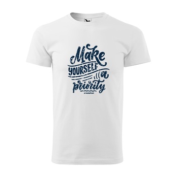 Tricou alb barbati, idee de cadou, pentru pasionatii de fitness/sala, Make Yourself a Priority, marime M