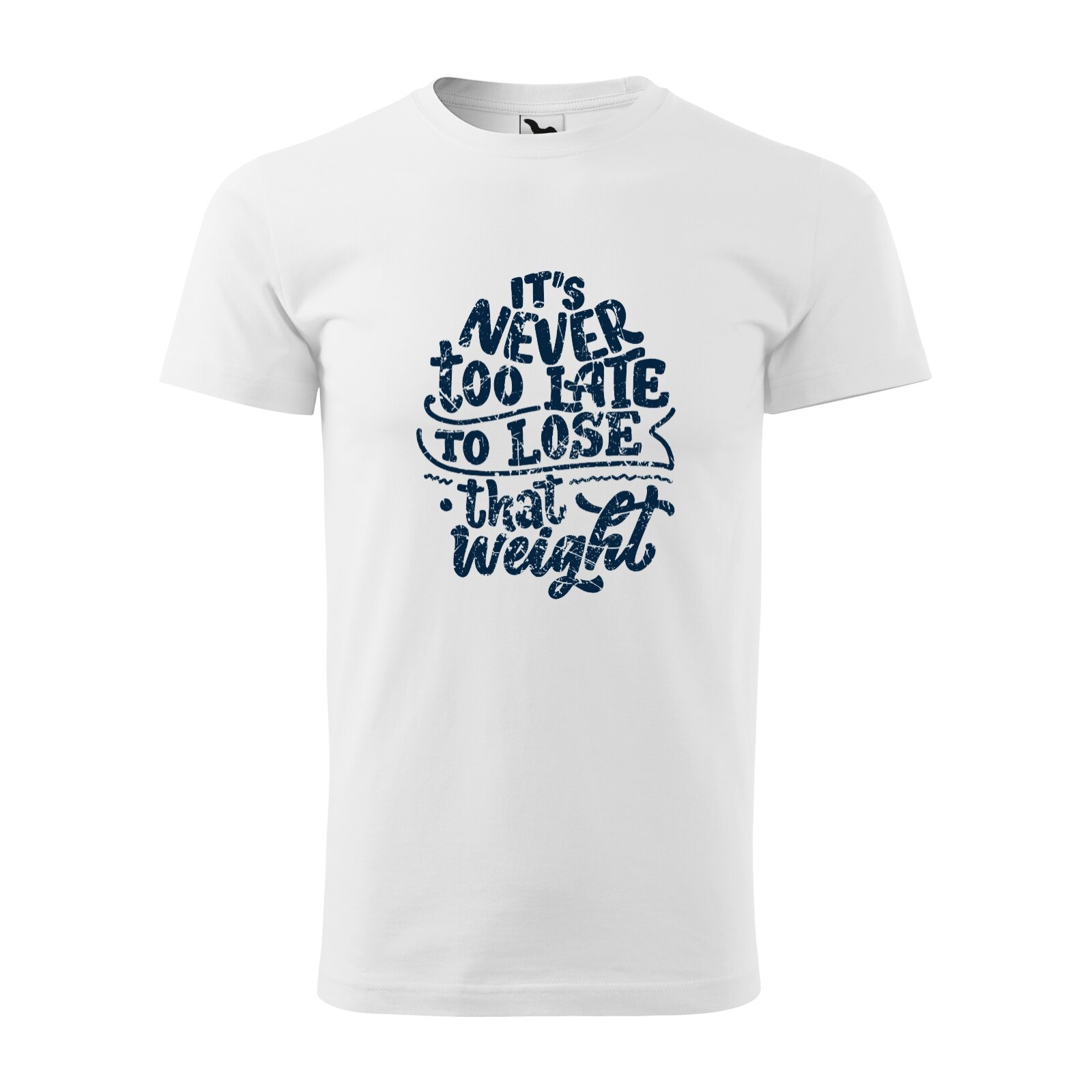 Tricou alb barbati, idee de cadou, pentru pasionatii de fitness/sala, Its Never Too Late to Lose That Weight, marime 2XL