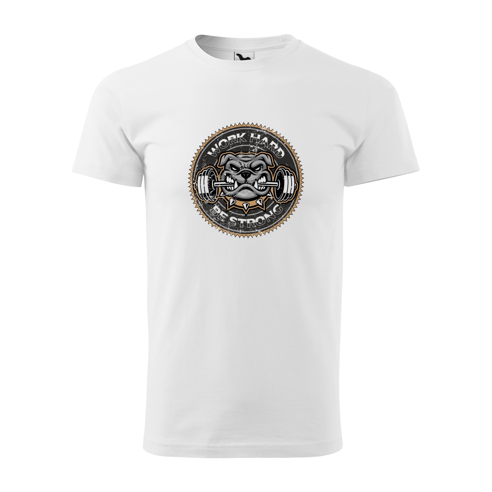 Tricou alb barbati, idee de cadou, pentru pasionatii de fitness/sala, Work Hard Be Strong Bulldog, marime XL