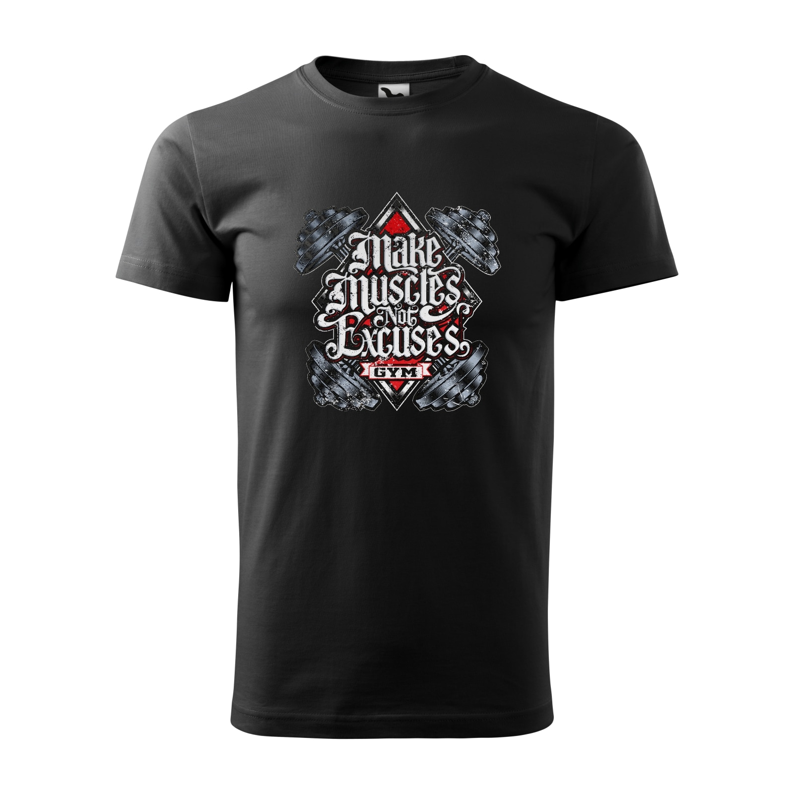 Tricou negru barbati, idee de cadou, pentru pasionatii de fitness/sala, Make Muscles Not Excuses, marime L