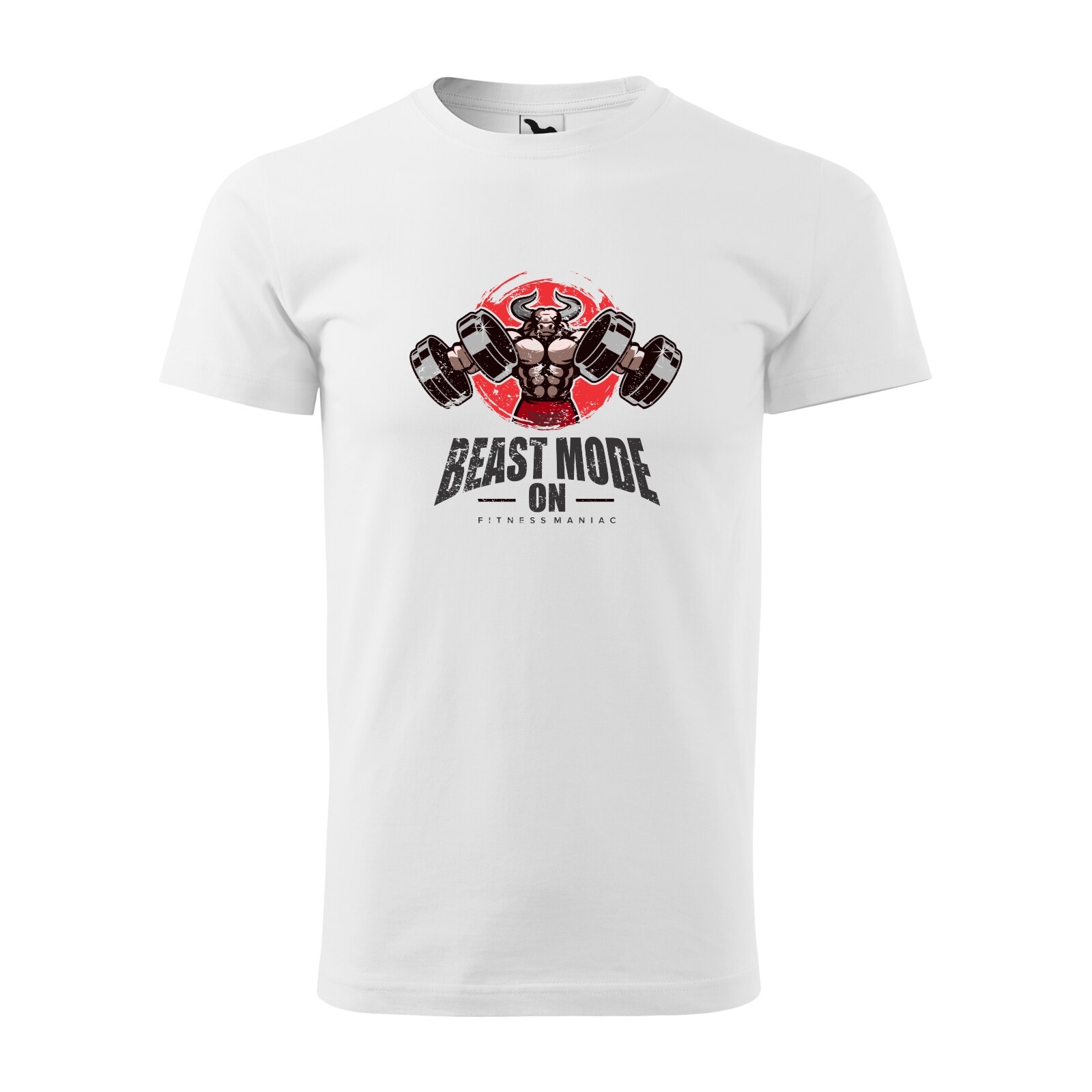 Tricou alb barbati, idee de cadou, pentru pasionatii de fitness/sala, Beast Mode ON Fitness Maniac, marime S