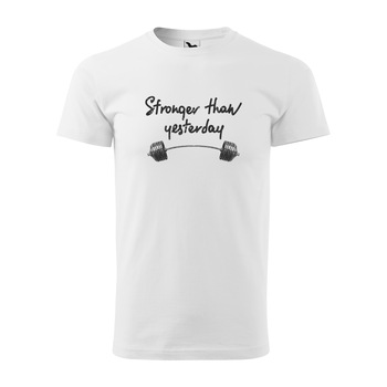 Tricou alb barbati, idee de cadou, pentru pasionatii de fitness/sala, Stronger than Yesterday, marime L
