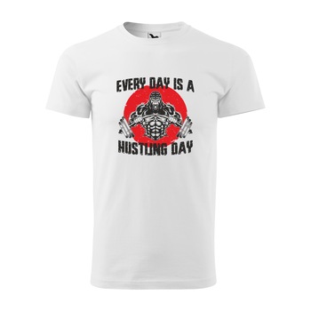 Tricou alb barbati, idee de cadou, pentru pasionatii de fitness/sala, Every Day is a Hustling Day, marime 2XL Tricou alb barbati, idee de cadou, pentru pasionatii de fitness/sala, Every Day is a Hustling Day, marime 2XL
