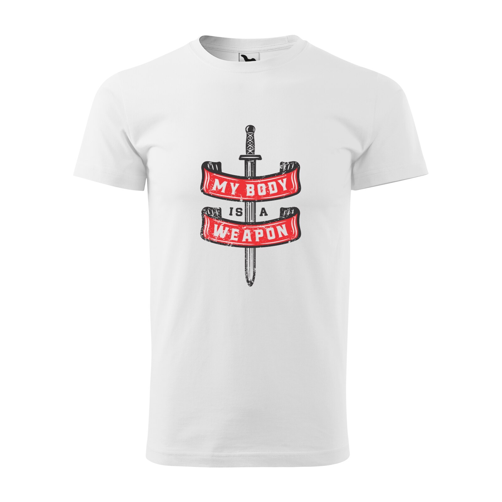 Tricou alb barbati, idee de cadou, pentru pasionatii de fitness/sala, My Body is a Weapon, marime XS
