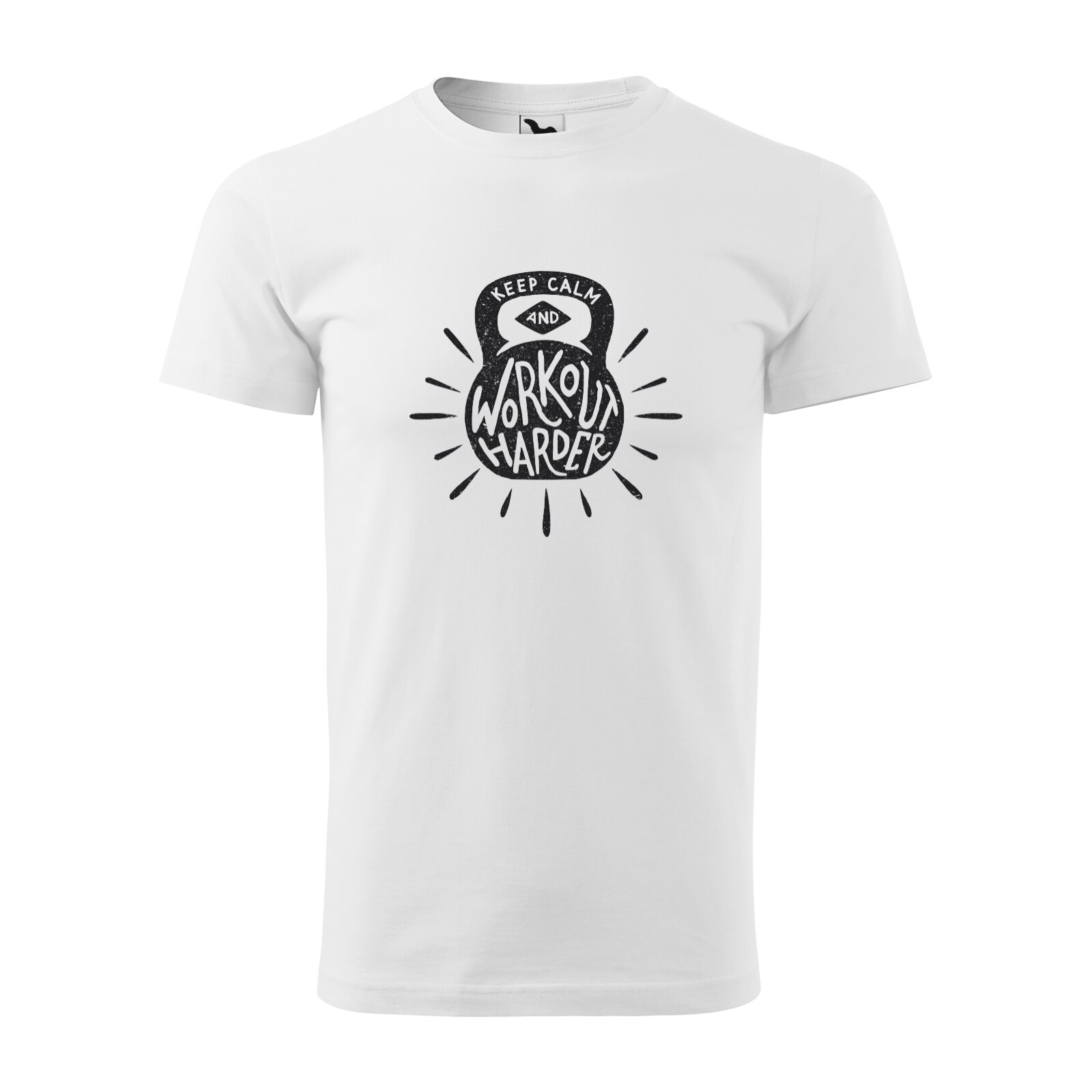 Tricou alb barbati, idee de cadou, pentru pasionatii de fitness/sala, Keep Calm and Workout Harder, marime XS