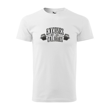 Tricou alb barbati, idee de cadou, pentru pasionatii de fitness/sala, Excuses Dont Burn Calories, marime XS Tricou alb barbati, idee de cadou, pentru pasionatii de fitness/sala, Excuses Dont Burn Calories, marime XS