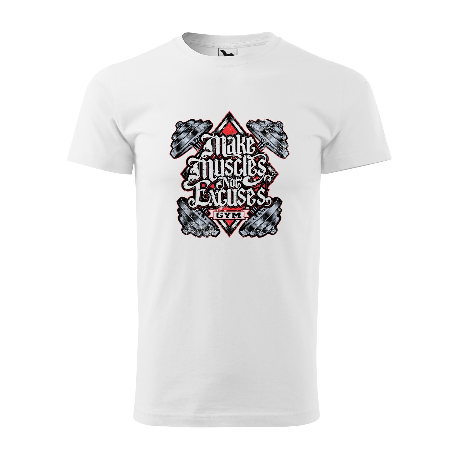 Tricou alb barbati, idee de cadou, pentru pasionatii de fitness/sala, Make Muscles Not Excuses, marime L
