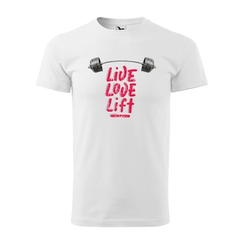 Tricou alb barbati, idee de cadou, pentru pasionatii de fitness/sala, Live Love Lift, marime L