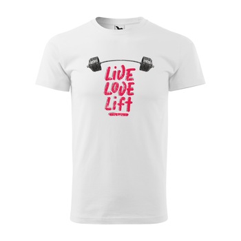 Tricou alb barbati, idee de cadou, pentru pasionatii de fitness/sala, Live Love Lift, marime S