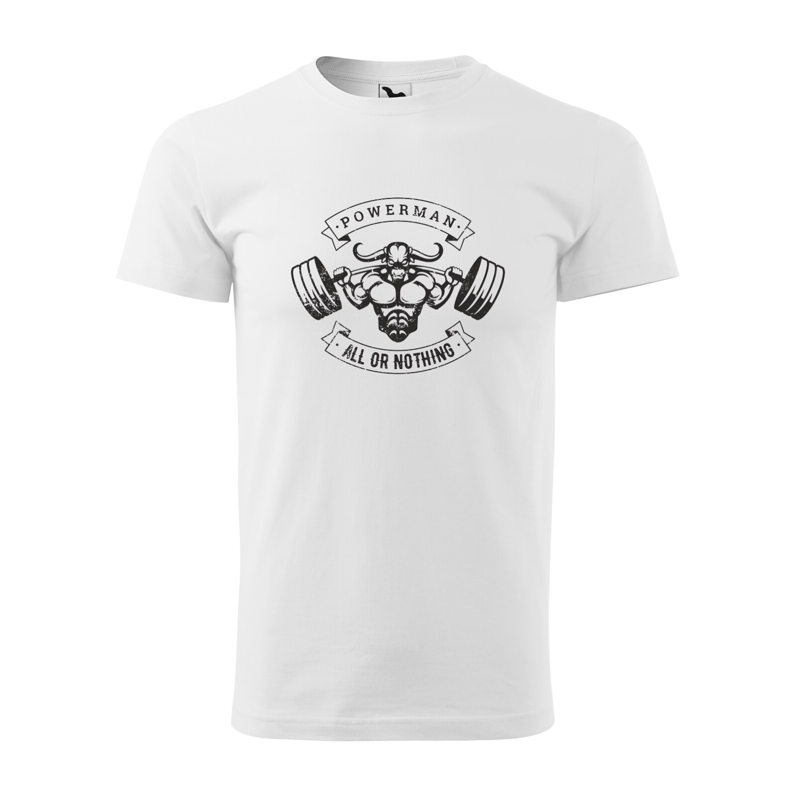 Tricou alb barbati, idee de cadou, pentru pasionatii de fitness/sala, Powerman All or Nothing, marime 2XL