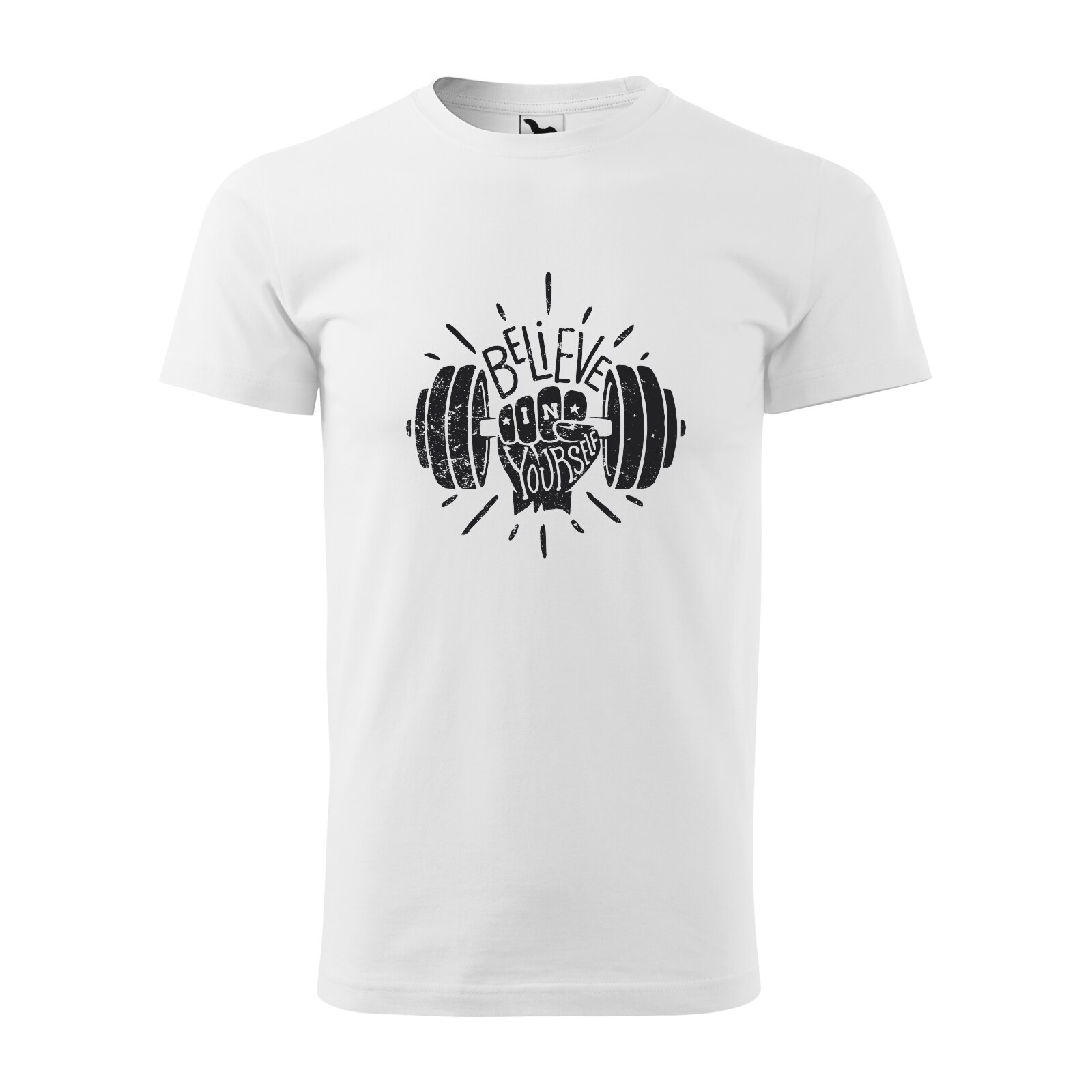 Tricou alb barbati, idee de cadou, pentru pasionatii de fitness/sala, Believe in Yourself, marime XL