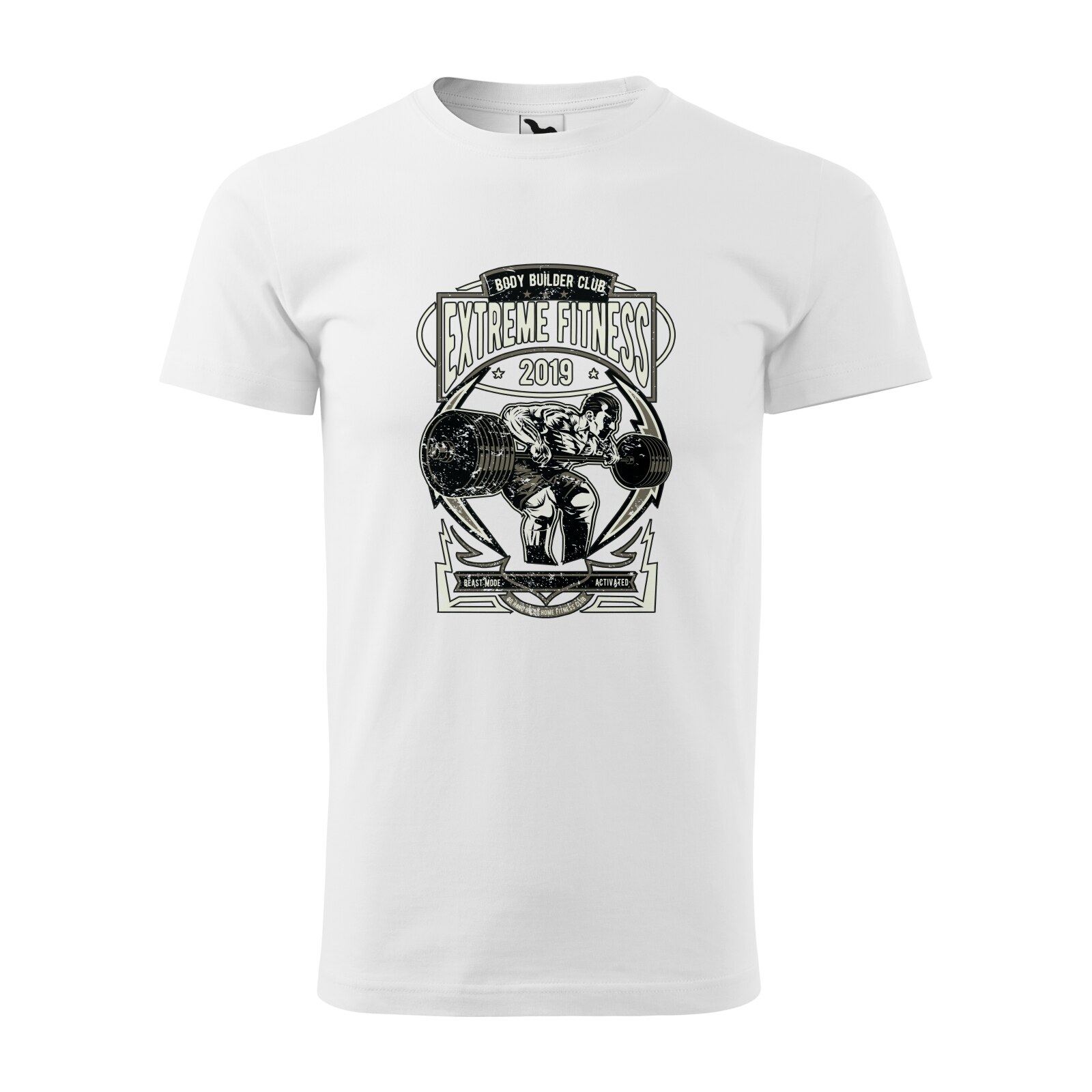 Tricou alb barbati, idee de cadou, pentru pasionatii de fitness/sala, Body Building Team Extrem Fitness, marime M