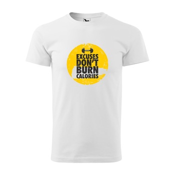 Tricou alb barbati, idee de cadou, pentru pasionatii de fitness/sala, Excuses Dont Burn Calories Point, marime M Tricou alb barbati, idee de cadou, pentru pasionatii de fitness/sala, Excuses Dont Burn Calories Point, marime M