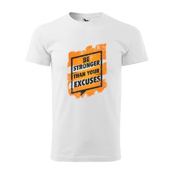 Tricou alb barbati, idee de cadou, pentru pasionatii de fitness/sala, Be Stronger Than Your Excuses, marime XL Tricou alb barbati, idee de cadou, pentru pasionatii de fitness/sala, Be Stronger Than Your Excuses, marime XL