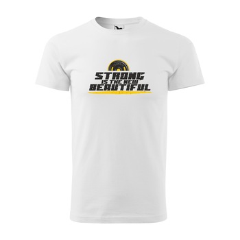 Tricou alb barbati, idee de cadou, pentru pasionatii de fitness/sala, Strong is the New Beautiful, marime 2XL