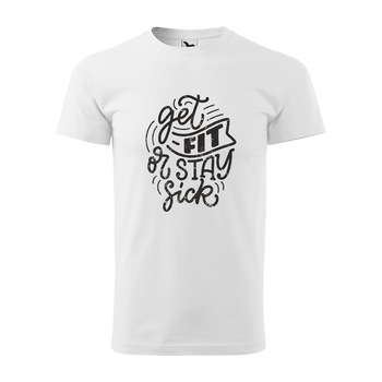 Tricou alb barbati, idee de cadou, pentru pasionatii de fitness/sala, Get Fit or You Stay Sick, marime M Tricou alb barbati, idee de cadou, pentru pasionatii de fitness/sala, Get Fit or You Stay Sick, marime M