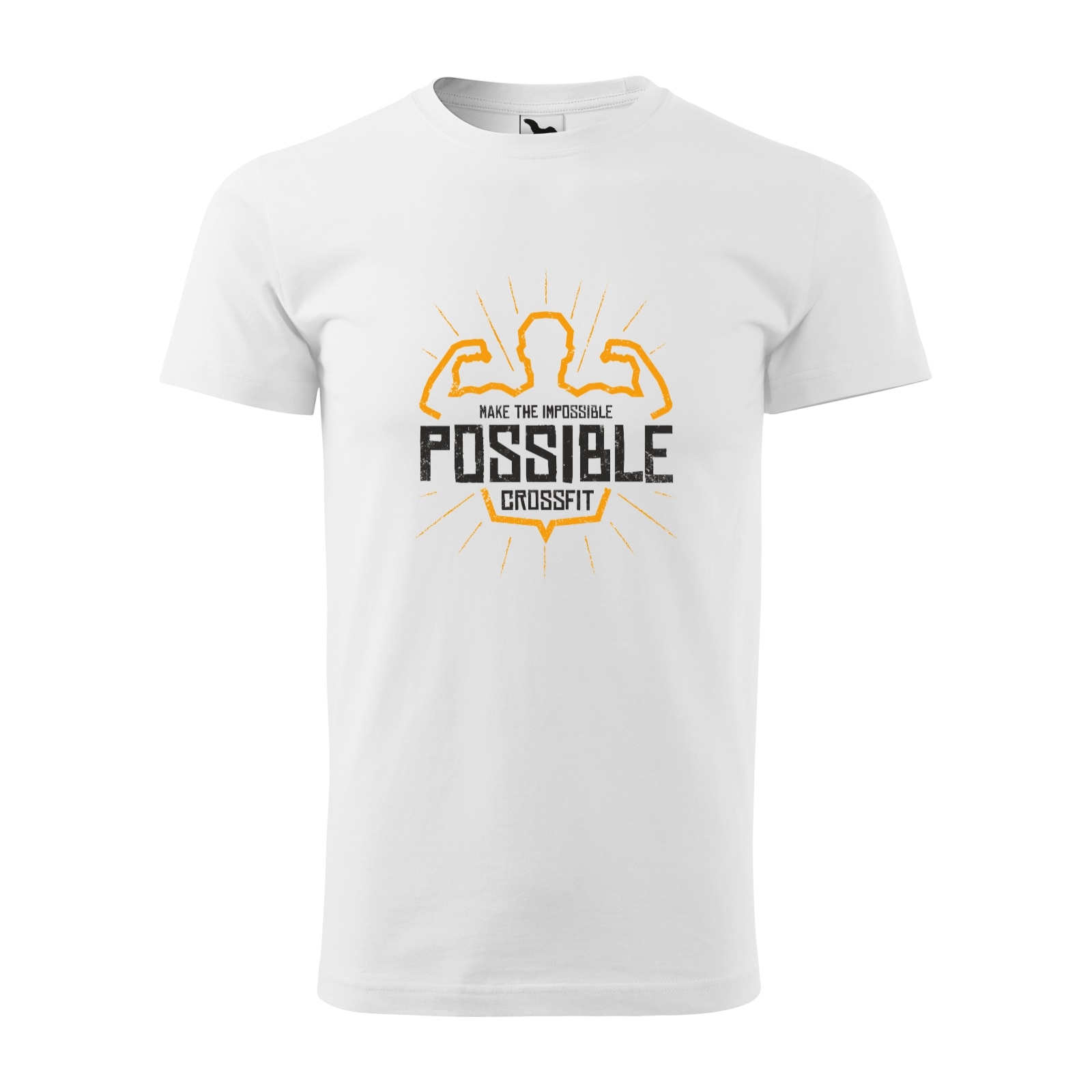 Tricou alb barbati, idee de cadou, pentru pasionatii de fitness/sala, Make the Impossible Possible Crossfit, marime S