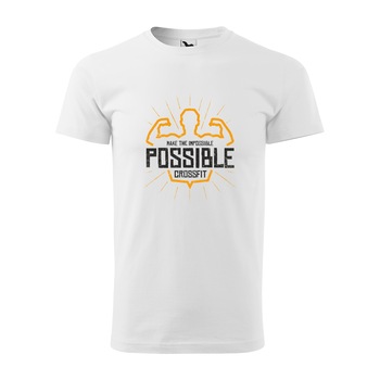Tricou alb barbati, idee de cadou, pentru pasionatii de fitness/sala, Make the Impossible Possible Crossfit, marime XL