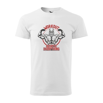 Tricou alb barbati, idee de cadou, pentru pasionatii de fitness/sala, Workout Despite Everything, marime 2XL Tricou alb barbati, idee de cadou, pentru pasionatii de fitness/sala, Workout Despite Everything, marime 2XL