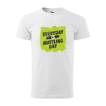 Tricou alb barbati, idee de cadou, pentru pasionatii de fitness/sala, Everyday is a Hustiling Day, marime XL